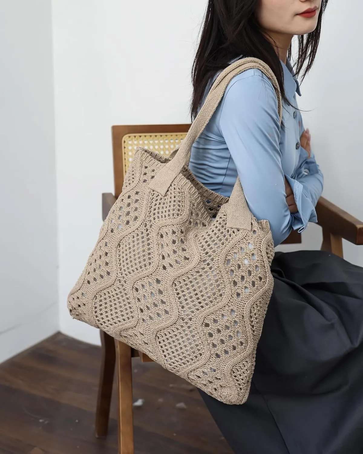 Crochet Bags for Women Summer Beach Tote Bag Large Capacity Shoulder Bag Aesthetic Hobo Bag Knit Bag Hippie Bag