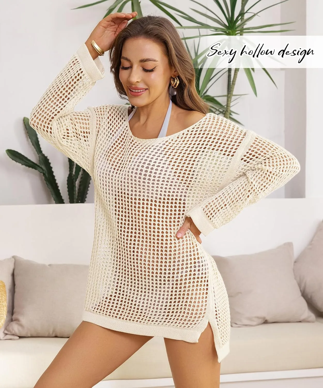 Crochet Cover Up for Women Mesh Hollow Out Bikini Cover Ups for Swimwear Summer Swimsuit