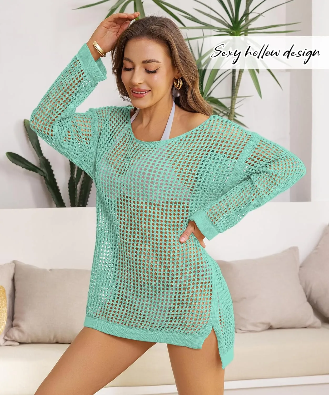 Crochet Cover Up for Women Mesh Hollow Out Bikini Cover Ups for Swimwear Summer Swimsuit