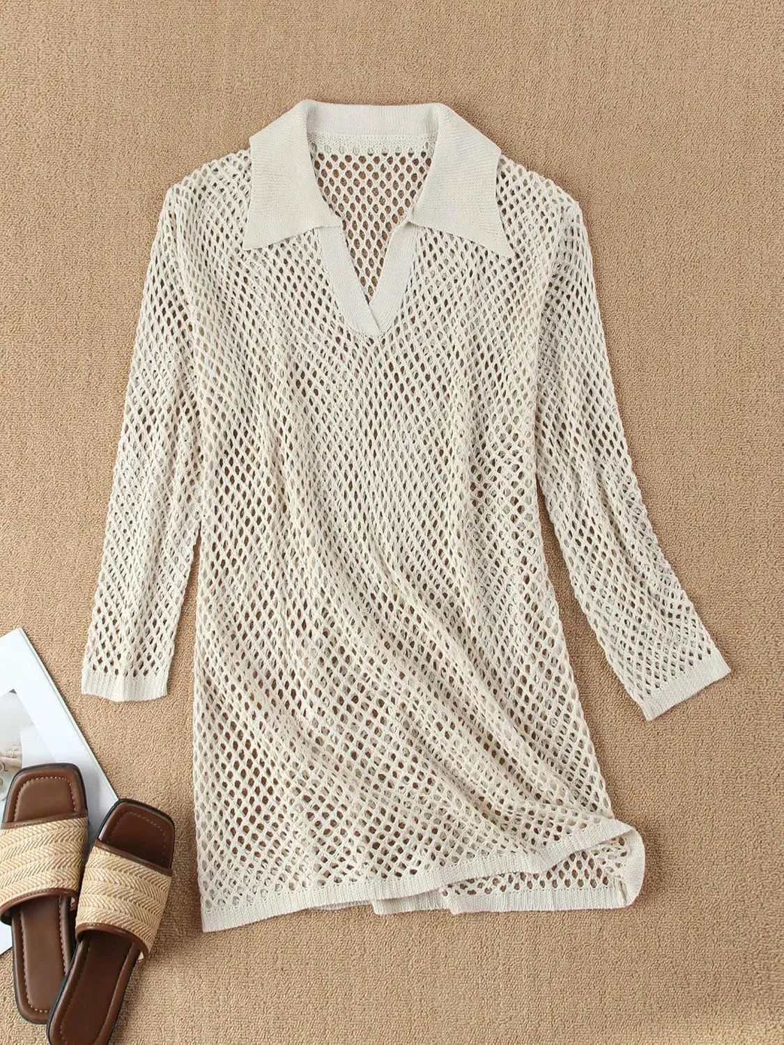 Crochet Swimsuit Coverup for Women Long Sleeve Knitted Bathing Suit Cover up Net Beach Top Hawaiian Vacation Outfits