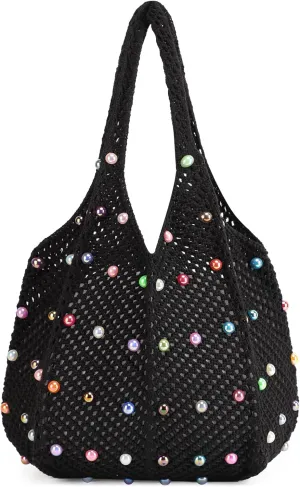 Crochet Tote Bag for Women Mesh Summer Beach Bag Large Knitted Bag Woven Shoulder Handbag Vacation Aesthetic Hobo Bag Travel