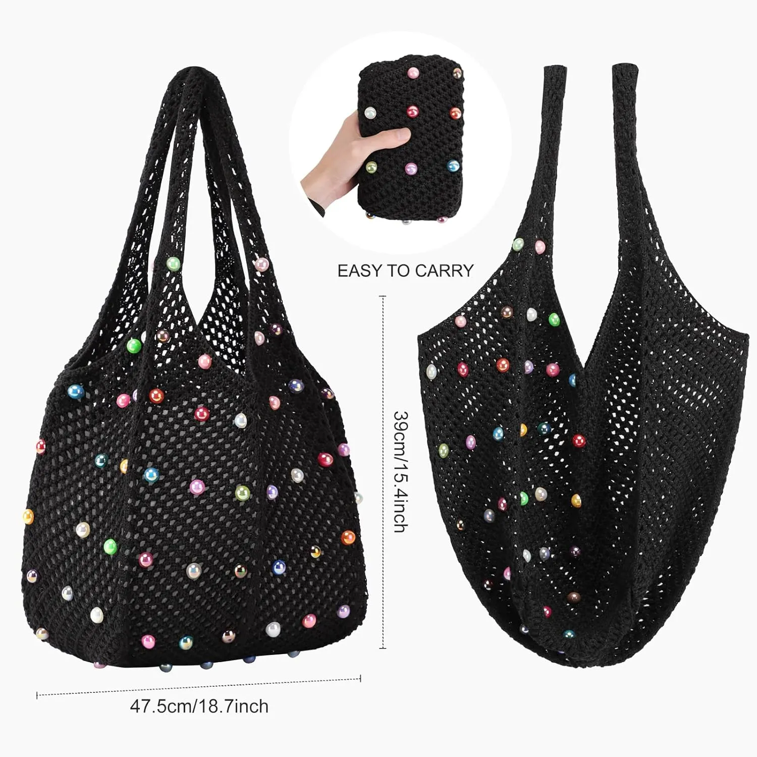Crochet Tote Bag for Women Mesh Summer Beach Bag Large Knitted Bag Woven Shoulder Handbag Vacation Aesthetic Hobo Bag Travel