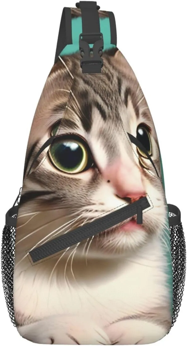 Cross chest bag diagonally A curious cat pattern Suitable For Men And Women outdoor hiking Daily travel Long and short trips