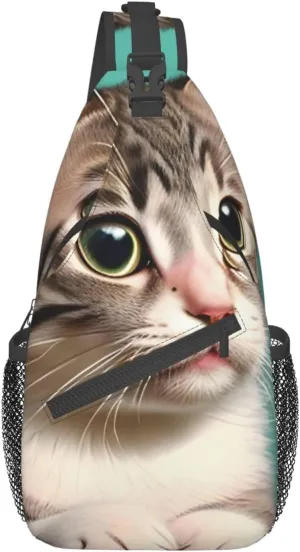 Cross chest bag diagonally A curious cat pattern Suitable For Men And Women outdoor hiking Daily travel Long and short trips