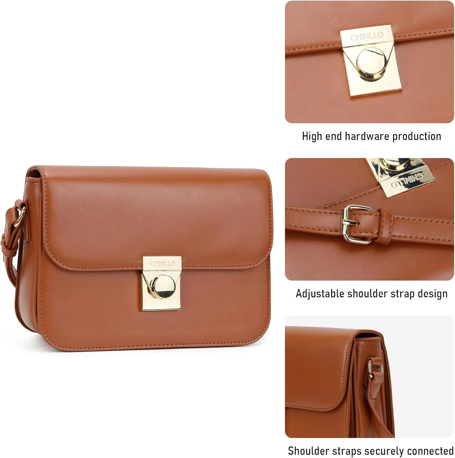 Crossbody Bag Shoulder Satchel Purse for Women, Triple Pocket Bag PU Leather Messenger Bag Flap Evening Bag