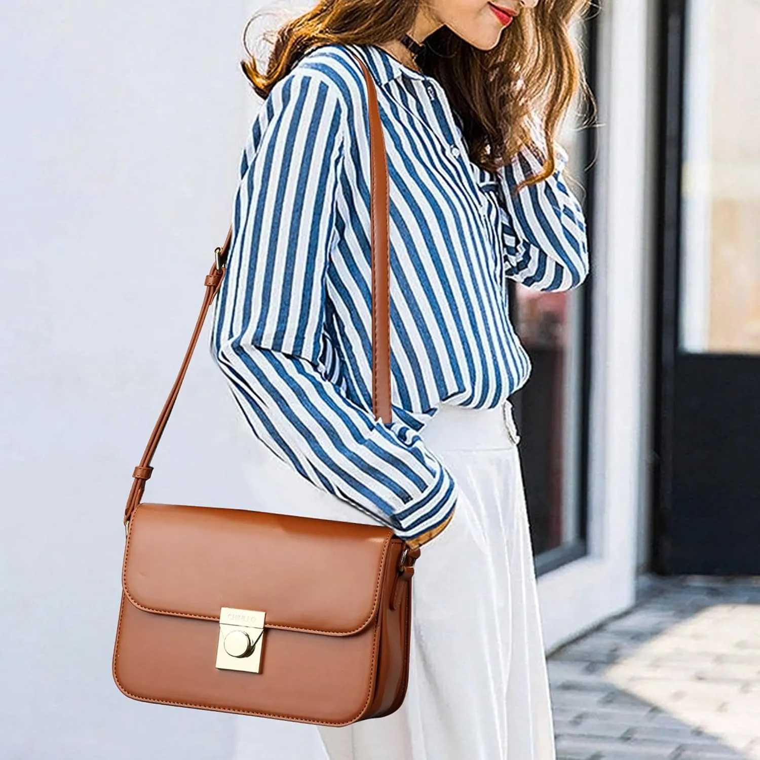Crossbody Bag Shoulder Satchel Purse for Women, Triple Pocket Bag PU Leather Messenger Bag Flap Evening Bag
