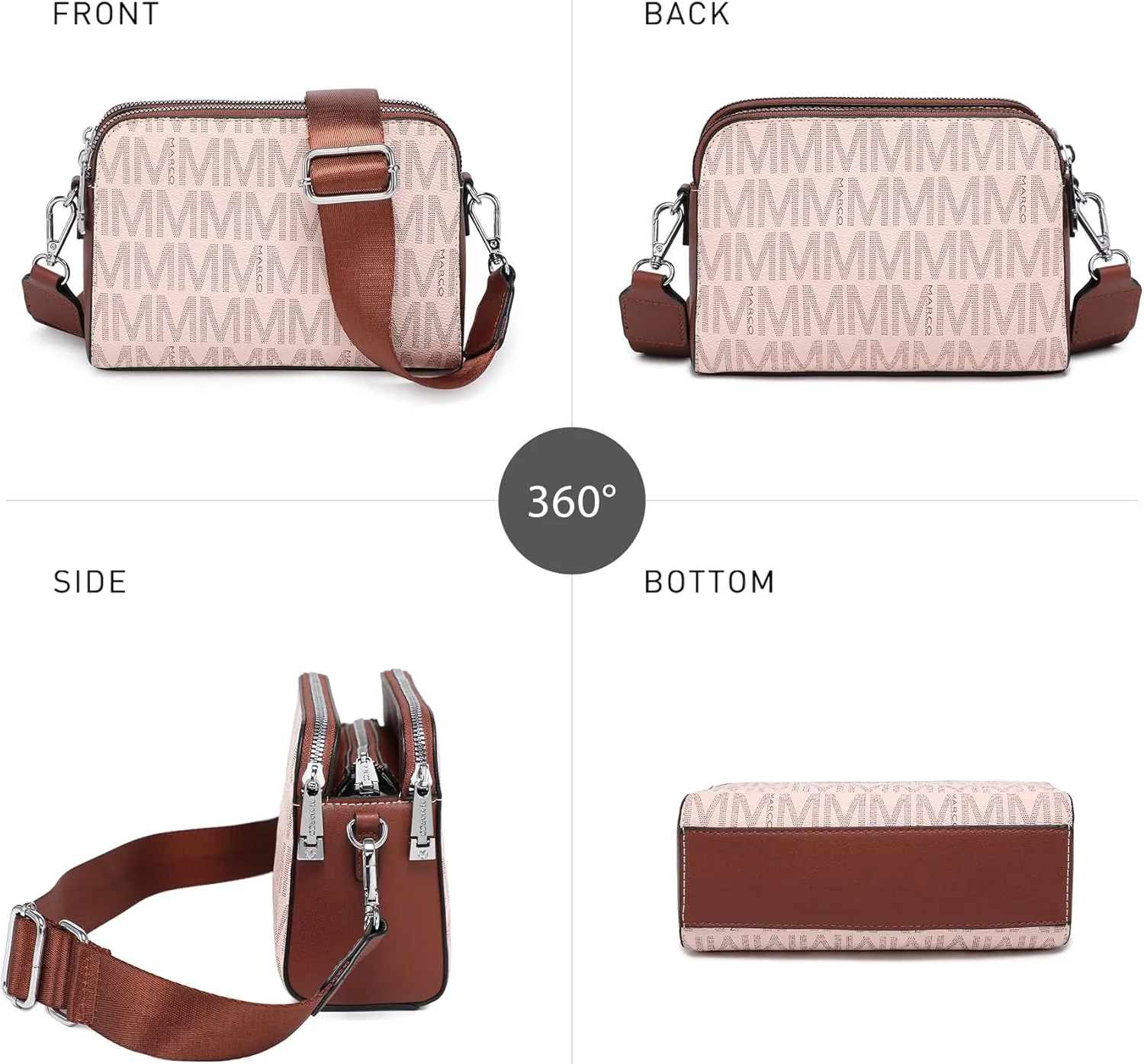Crossbody Bags for Women Triple Zip Vegan Leather Camera Purses Small Shoulder Handbags with Wide Strap