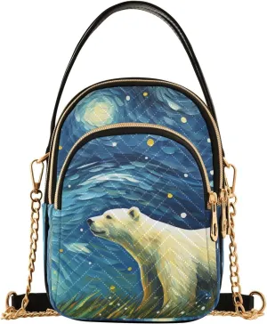 Crossbody Sling Bags Painting Polar Bear Print, Compact Fashion Handbags Purse with Chain Strap Top handle for Evening Party Dating Travel