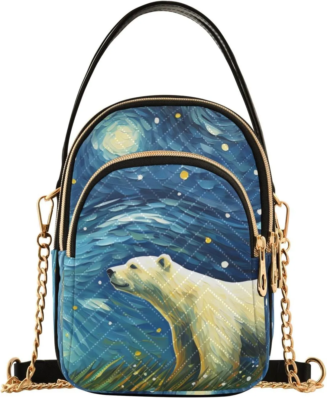 Crossbody Sling Bags Painting Polar Bear Print, Compact Fashion Handbags Purse with Chain Strap Top handle for Evening Party Dating Travel