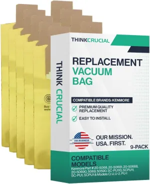 Crucial Vacuum Replacement Vacuum Bags Compatible with Kenmore Part # 20-5068, 20-50681, 20-50688, 20-50690, 5069, 50590, SC-PU110, SCPU11, SC-PU1, SCPU1 & Models O, U, U-2, PU-1 (9 Pack)