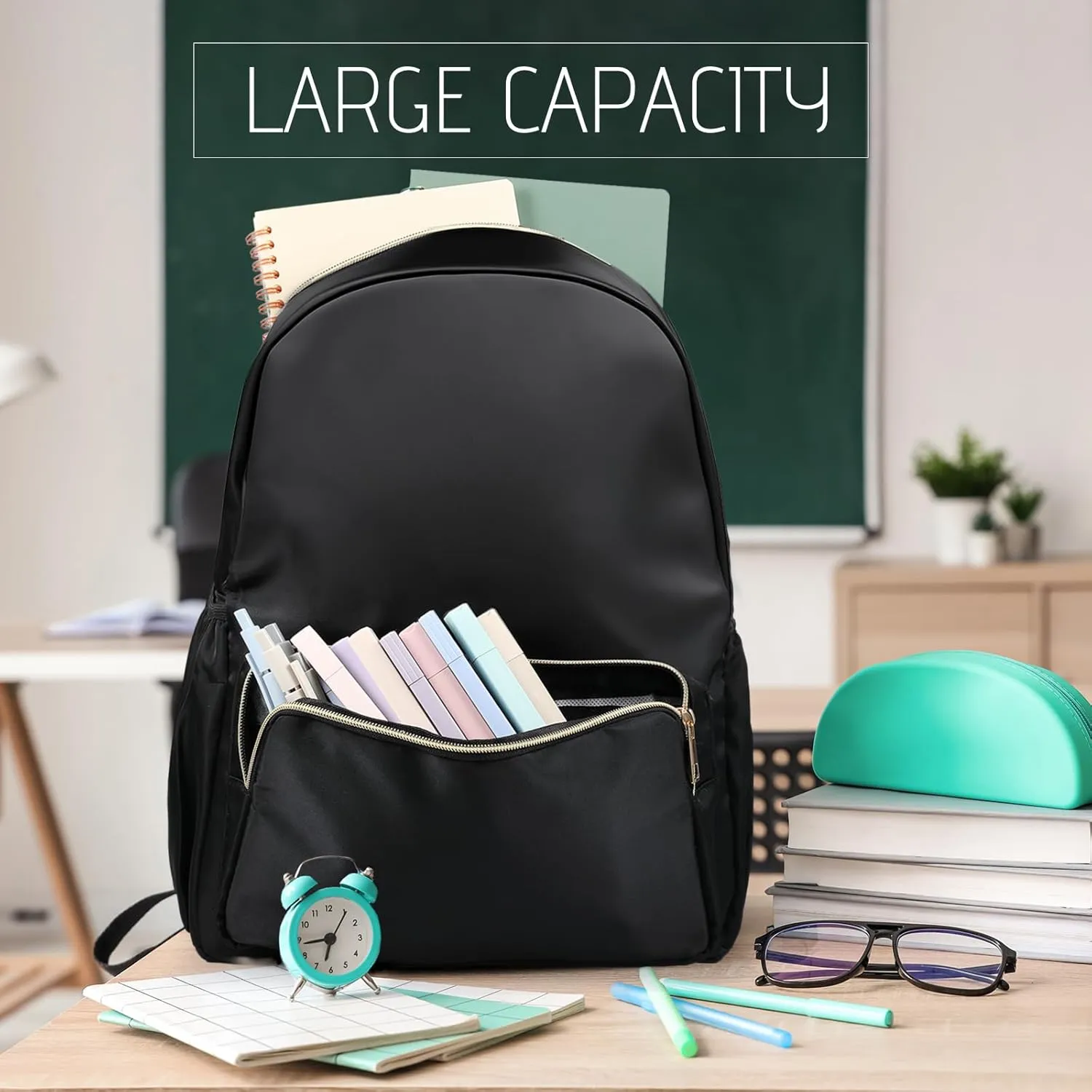 Cunno 1 Piece Nylon Backpack for School Preppy Bookbags Bulk Girls Boys School Bags Toddler Backpack Waterproof Travel Bag (Black)