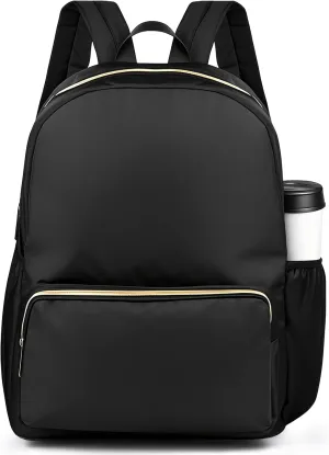 Cunno 1 Piece Nylon Backpack for School Preppy Bookbags Bulk Girls Boys School Bags Toddler Backpack Waterproof Travel Bag (Black)
