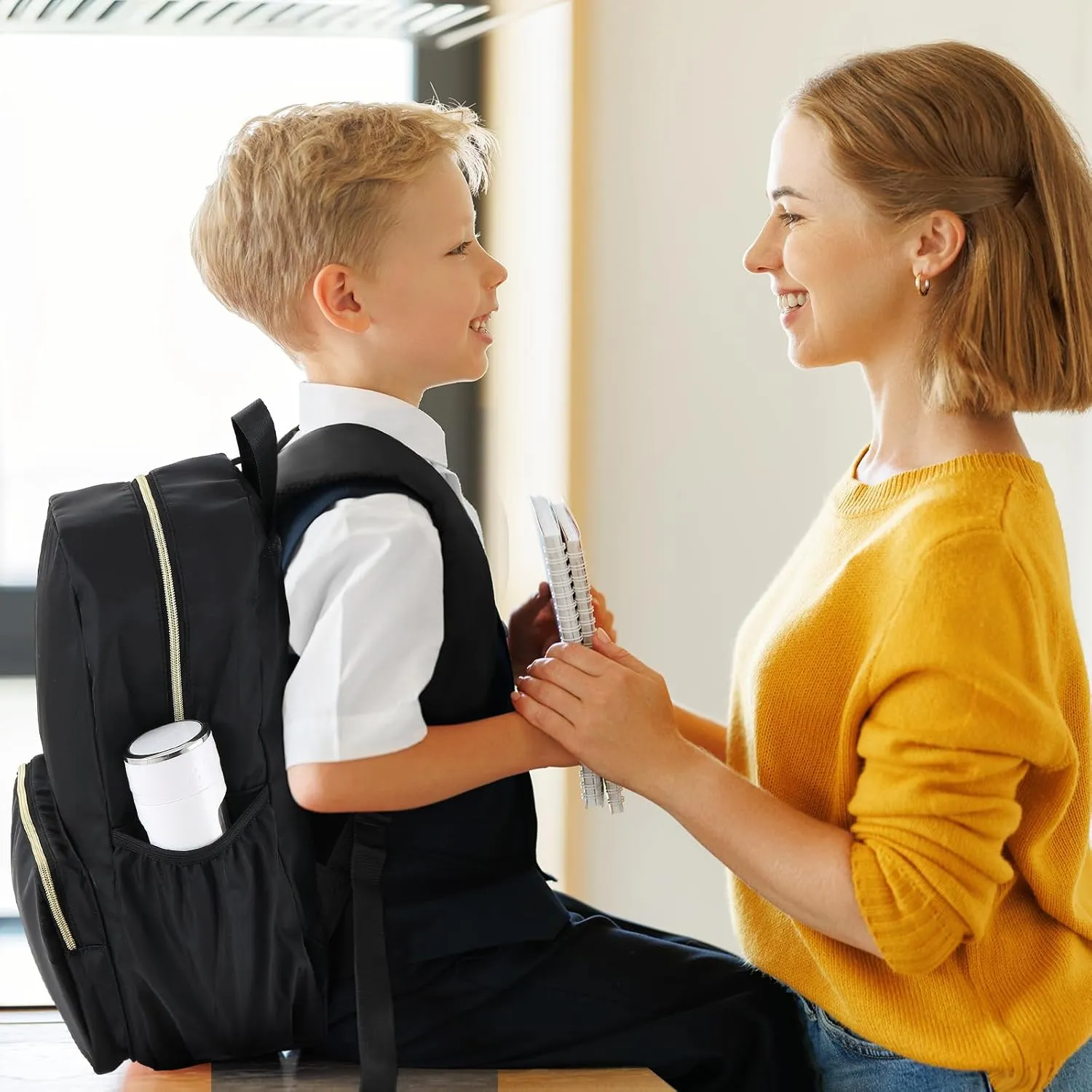 Cunno 1 Piece Nylon Backpack for School Preppy Bookbags Bulk Girls Boys School Bags Toddler Backpack Waterproof Travel Bag (Black)