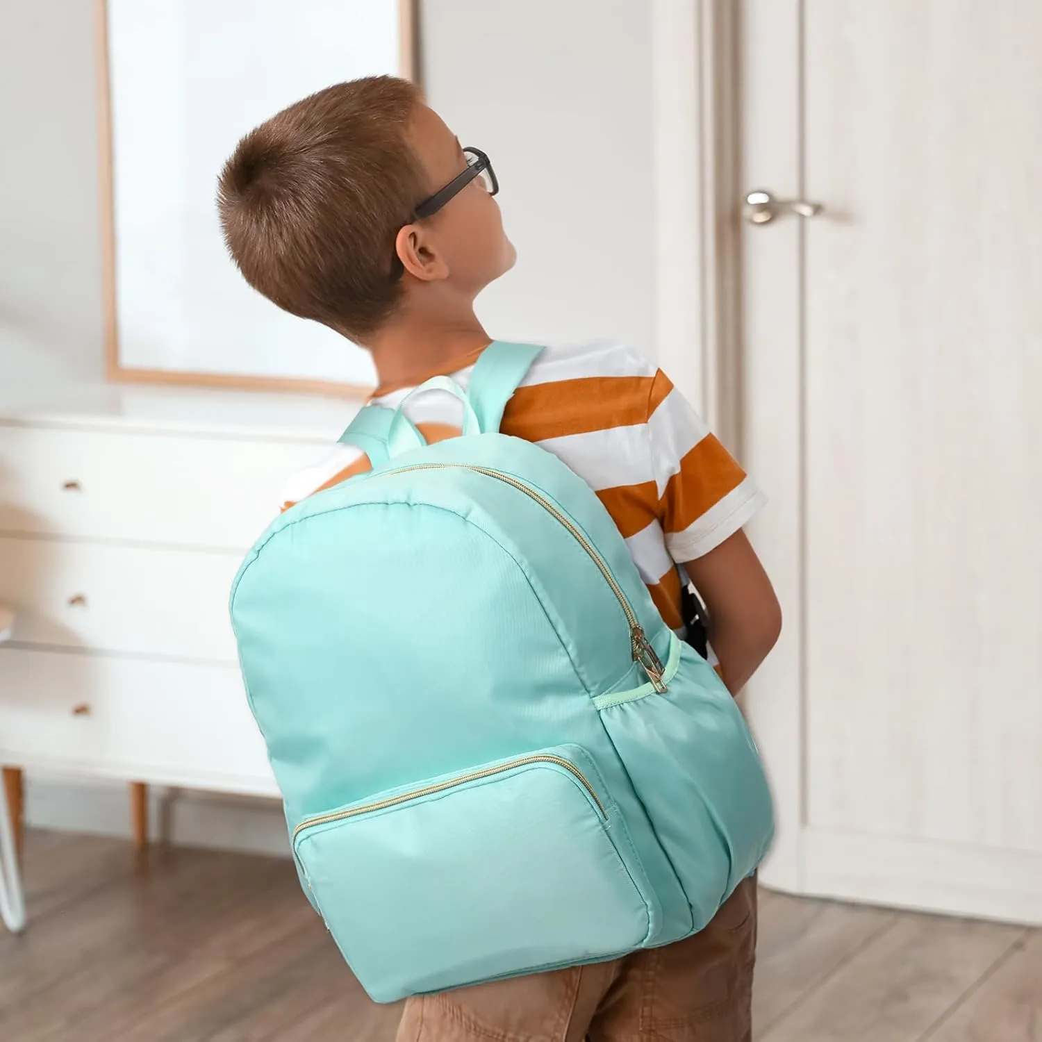 Cunno 1 Piece Nylon Backpack for School Preppy Bookbags Bulk Girls Boys School Bags Toddler Backpack Waterproof Travel Bag (Green)