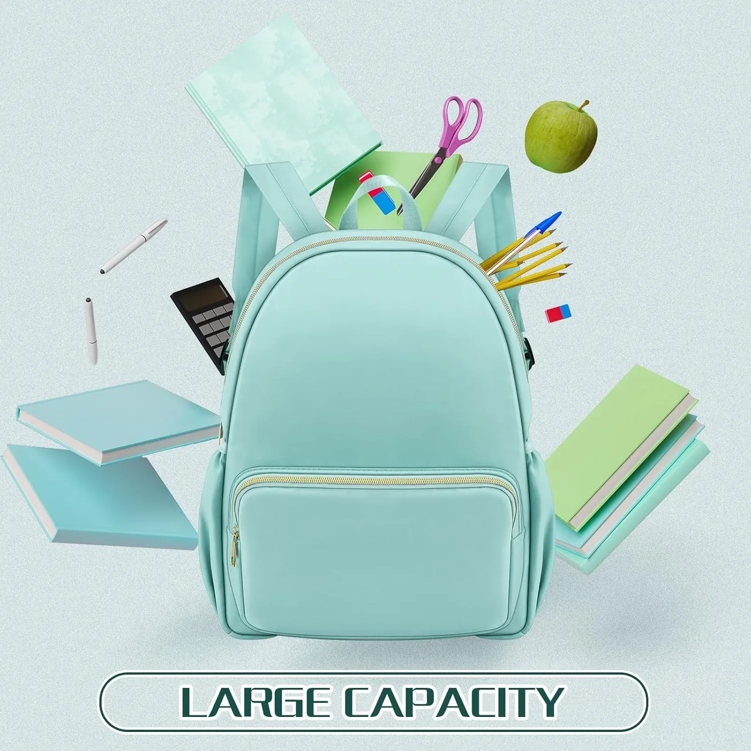 Cunno 1 Piece Nylon Backpack for School Preppy Bookbags Bulk Girls Boys School Bags Toddler Backpack Waterproof Travel Bag (Green)