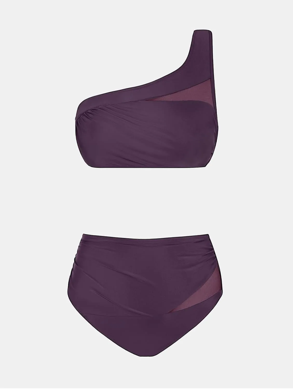 CUPSHE Women's Bikini Sets One Shoulder Two Piece Swimsuit High Waisted Asymmetrical Neck Ruched Cutout Mesh