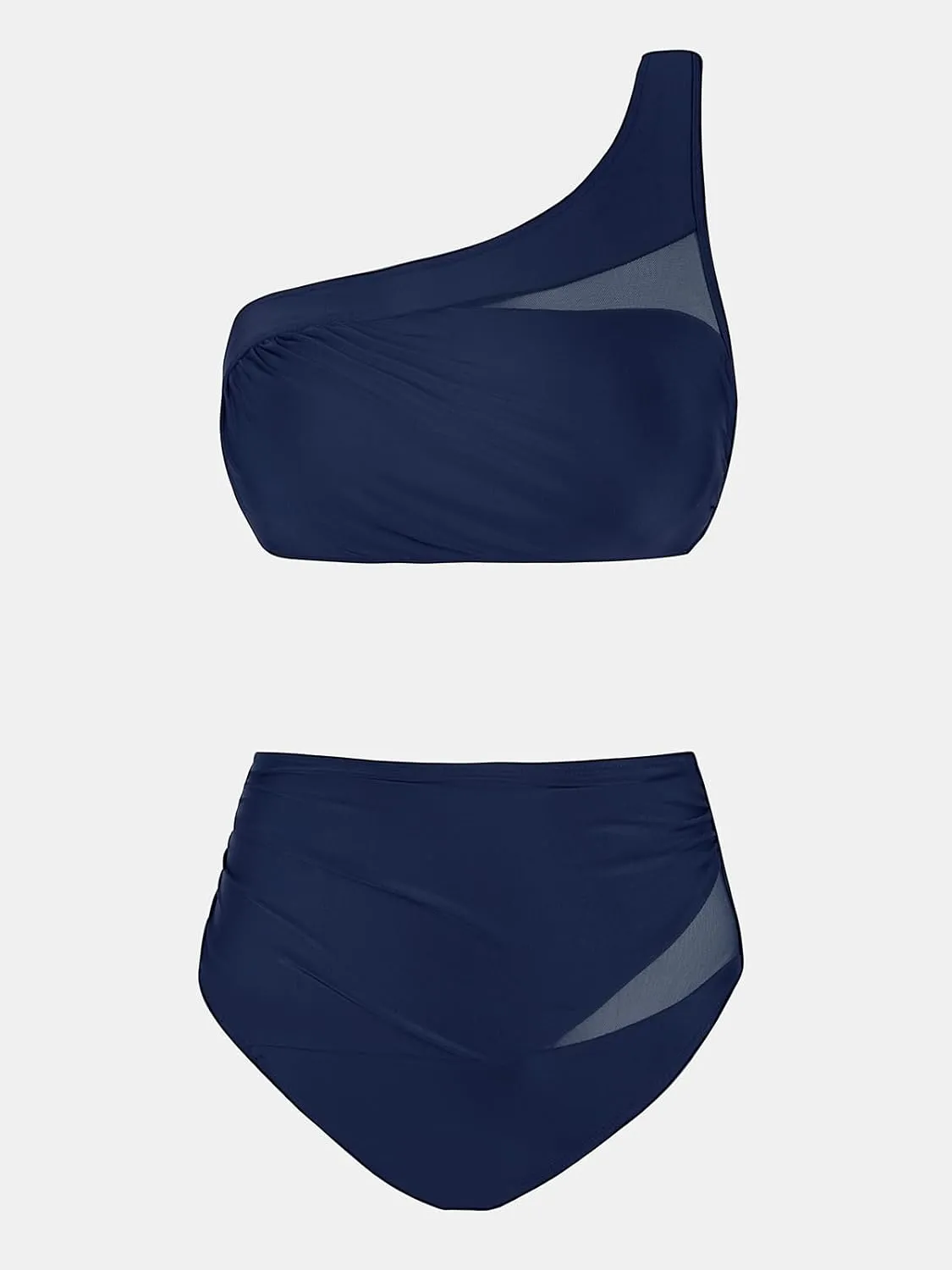 CUPSHE Women's Bikini Sets One Shoulder Two Piece Swimsuit High Waisted Asymmetrical Neck Ruched Cutout Mesh