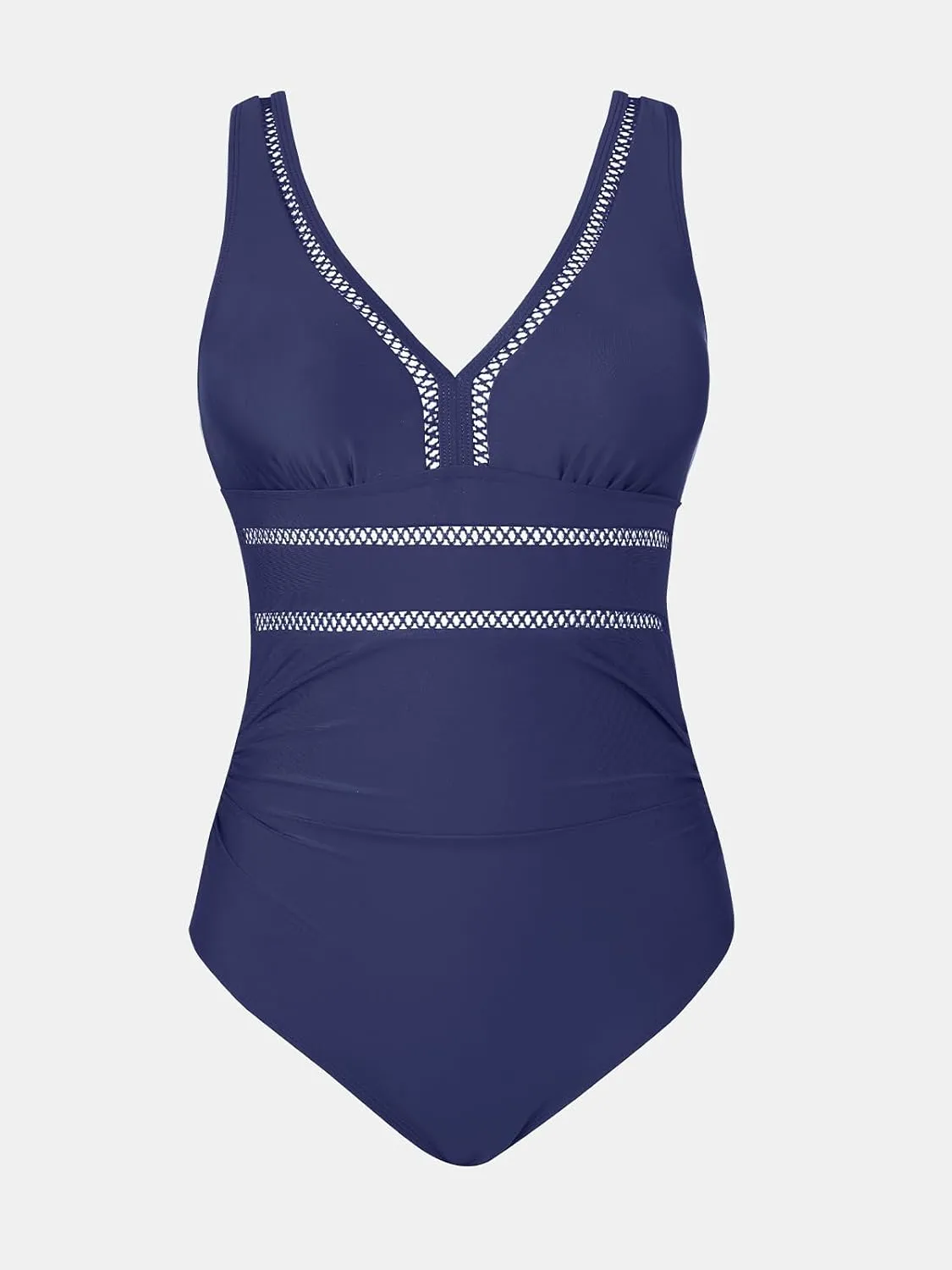 CUPSHE Women's One Piece Swimsuit Bathing Suit V Neck Adjustable Straps Ruched Mesh Back Hook