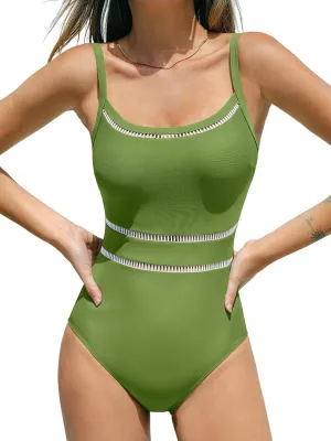 CUPSHE Women's One Piece Swimsuit Round Neck Bathing Suit Mesh Adjustable Straps Spaghetti