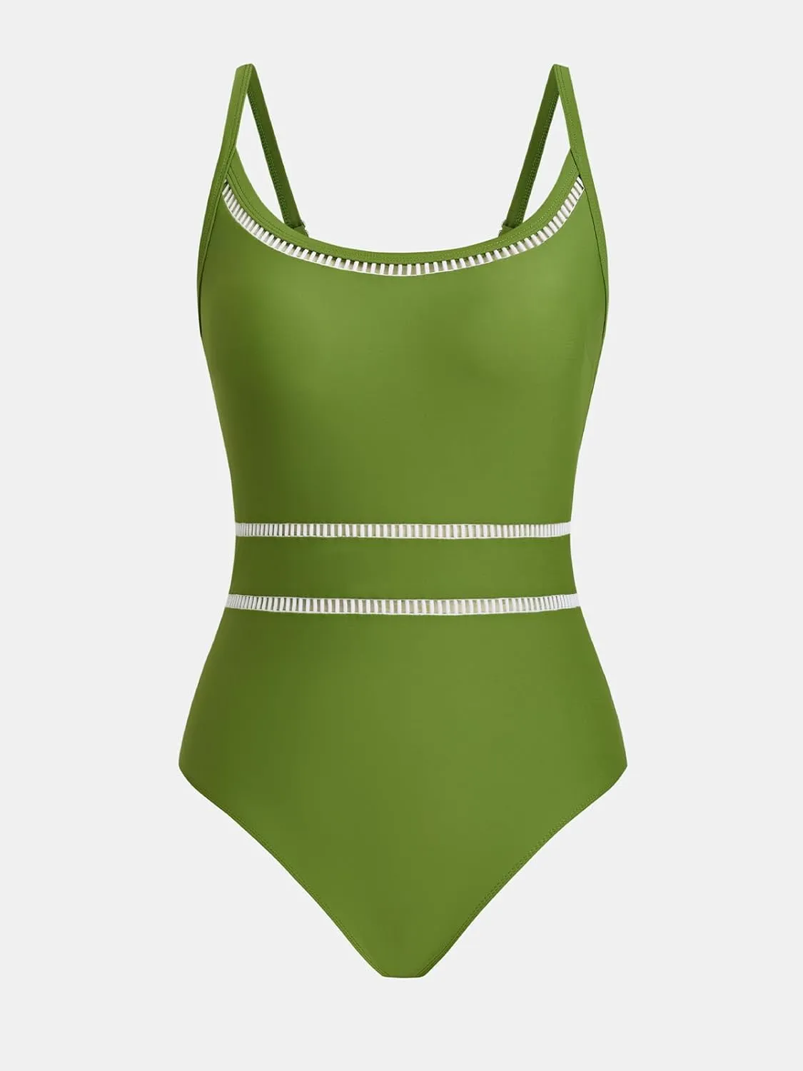 CUPSHE Women's One Piece Swimsuit Round Neck Bathing Suit Mesh Adjustable Straps Spaghetti