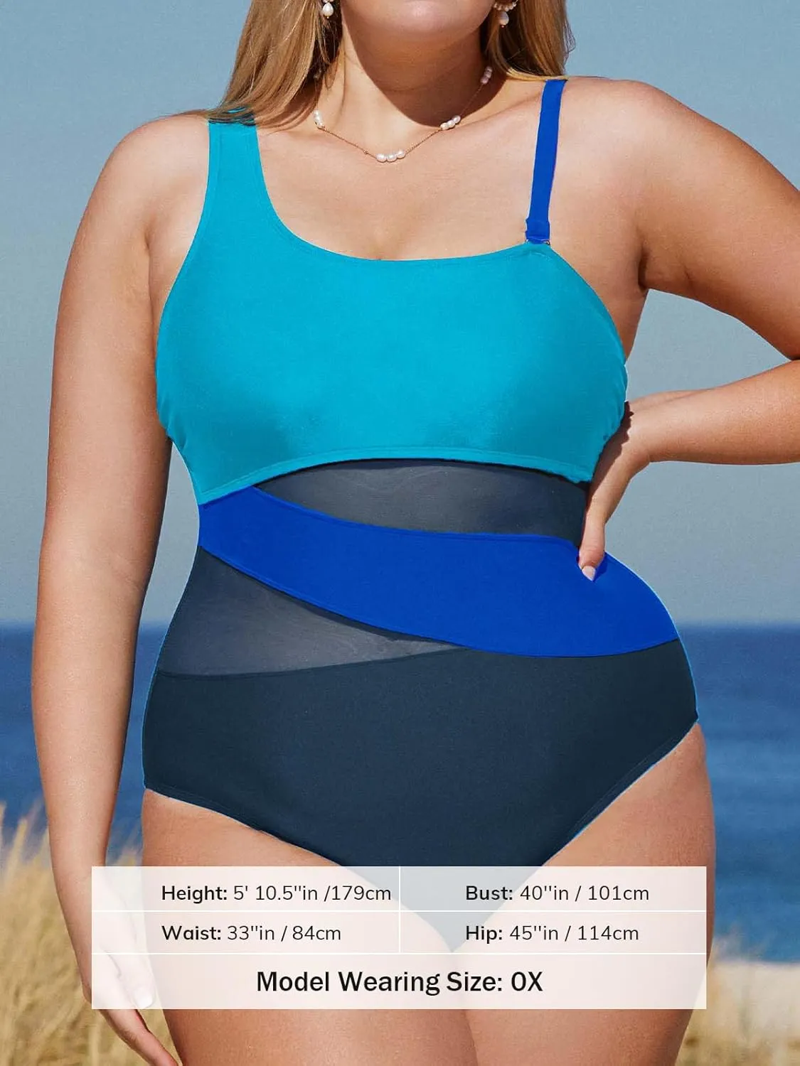 CUPSHE Women's Plus Size Swimsuit One Piece Bathing Suit Mesh Removable Straps Swimwear