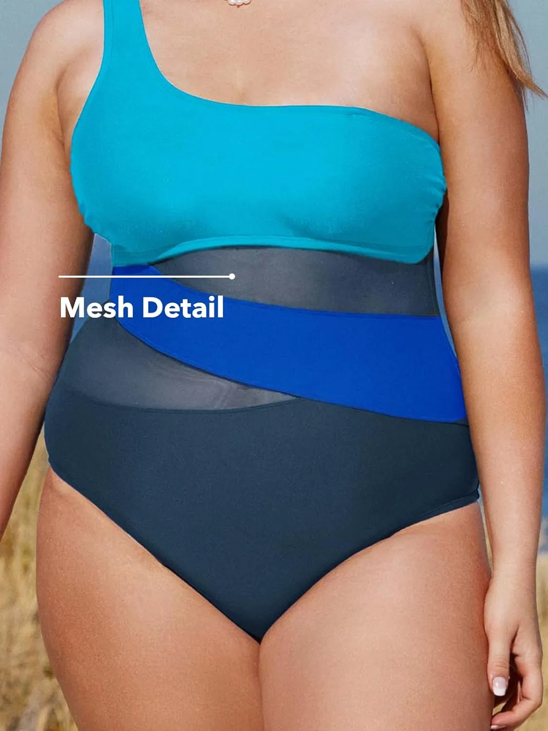 CUPSHE Women's Plus Size Swimsuit One Piece Bathing Suit Mesh Removable Straps Swimwear