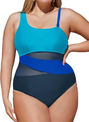 CUPSHE Women's Plus Size Swimsuit One Piece Bathing Suit Mesh Removable Straps Swimwear