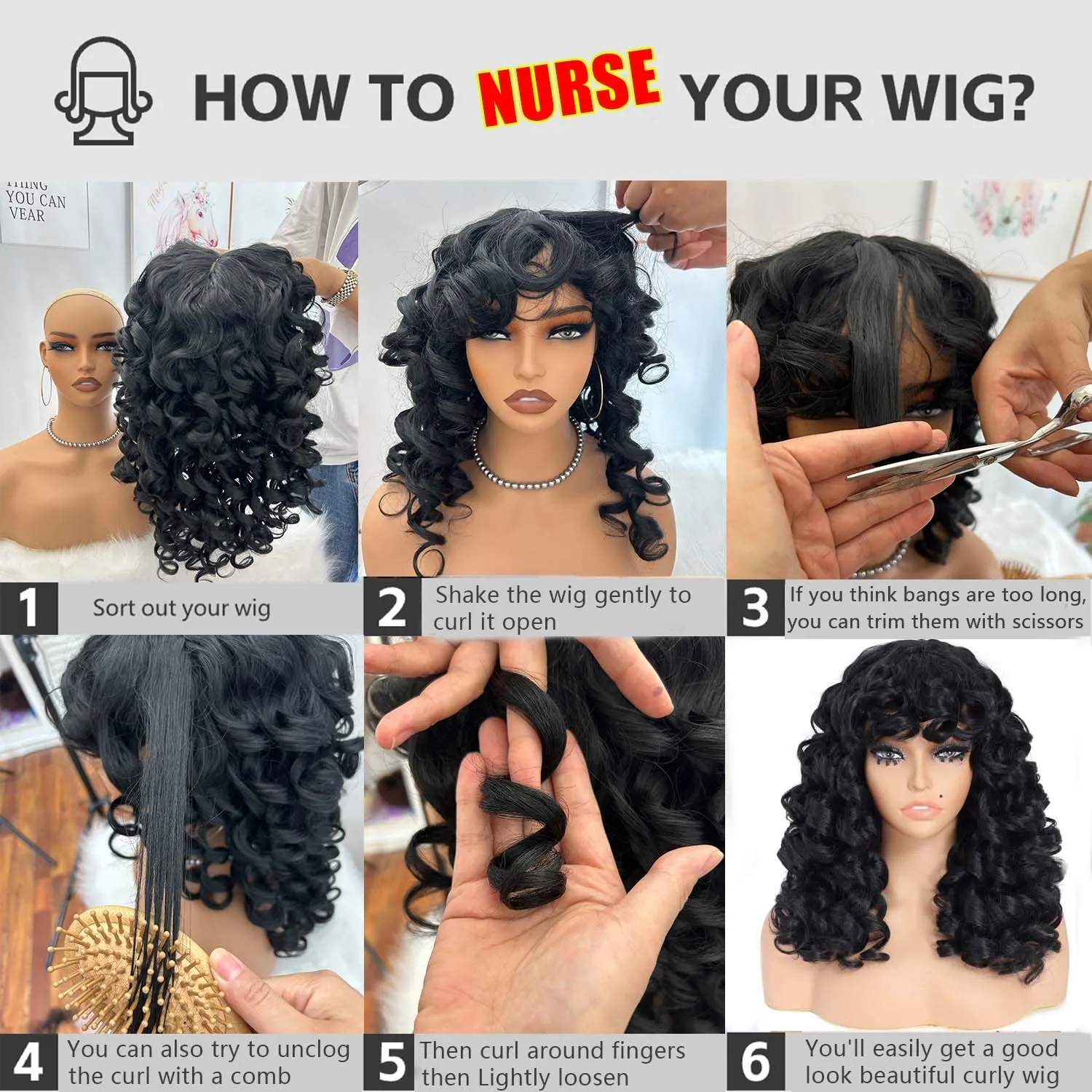 Curly Wig with Bangs, 20 Inch, Ginger, Synthetic Hair, Heat Resistant, Modern Style, Female, 22.5 Inch Cap Size, Curly Wig with Bangs for White & Black Women, Cosplay & Daily Use