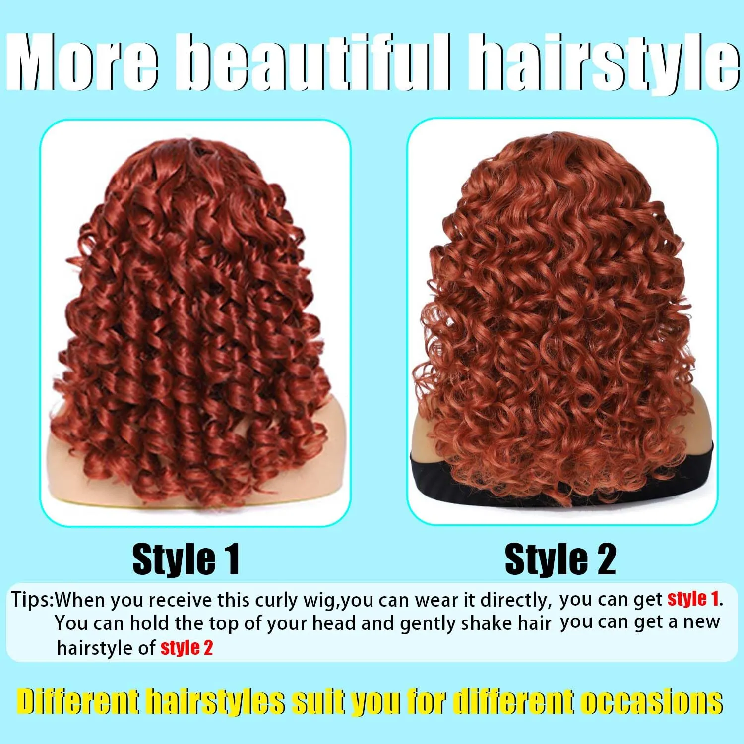 Curly Wig with Bangs, 20 Inch, Ginger, Synthetic Hair, Heat Resistant, Modern Style, Female, 22.5 Inch Cap Size, Curly Wig with Bangs for White & Black Women, Cosplay & Daily Use