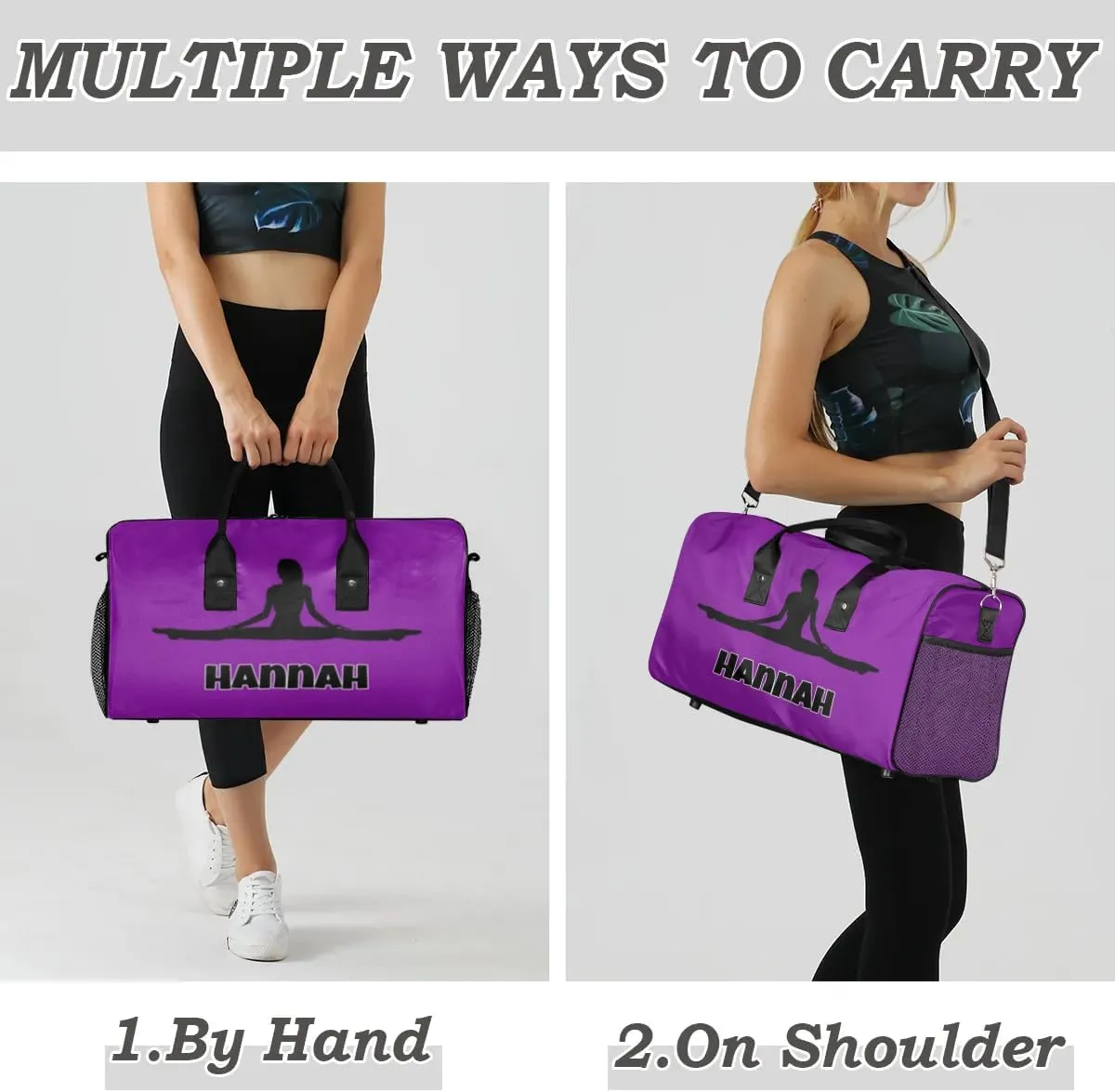 Custom Dark Purple Gym Dance Bag for Women, Personalized Sports Yoga Fitness Bag for Teens Waterproof Weekender Carry Practice Travel Bag