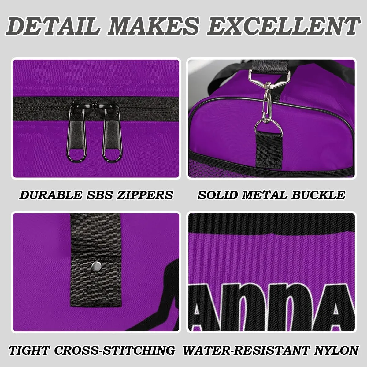 Custom Dark Purple Gym Dance Bag for Women, Personalized Sports Yoga Fitness Bag for Teens Waterproof Weekender Carry Practice Travel Bag