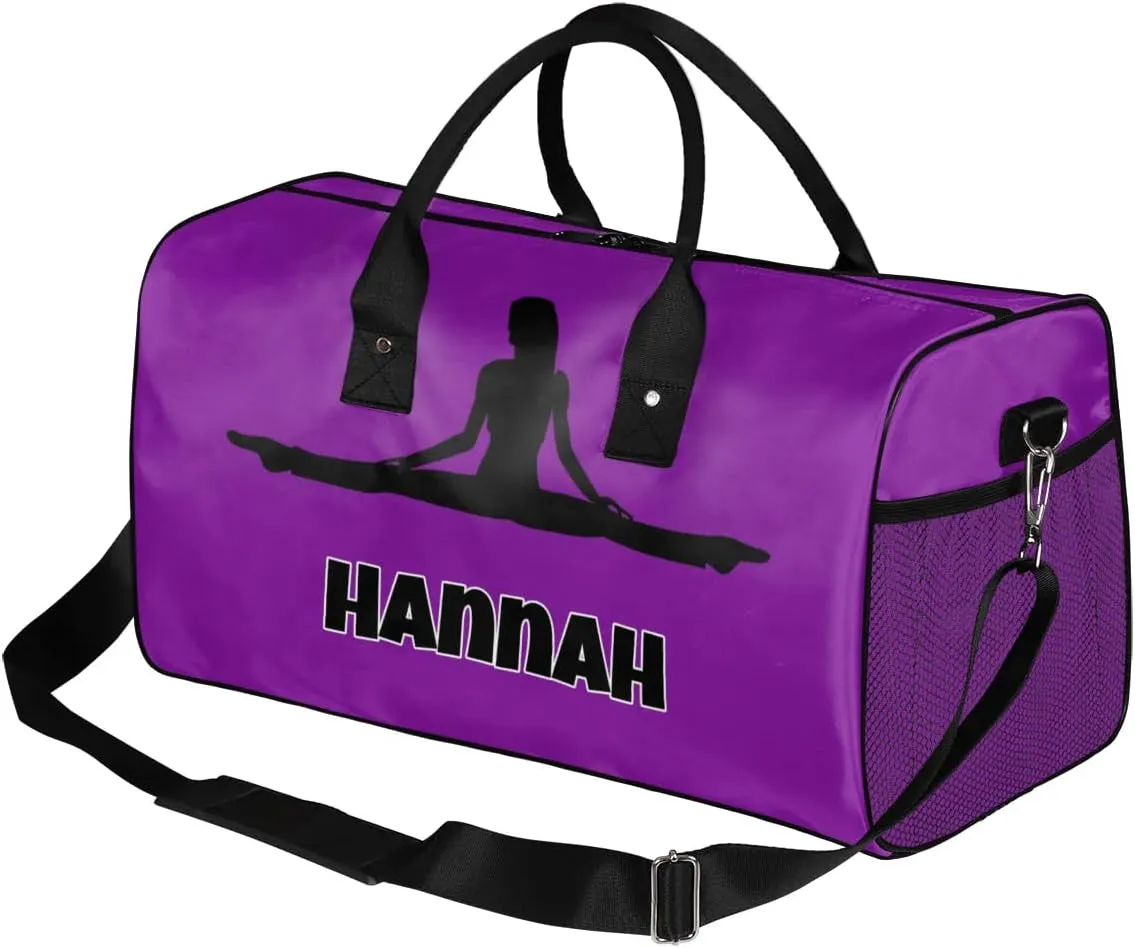 Custom Dark Purple Gym Dance Bag for Women, Personalized Sports Yoga Fitness Bag for Teens Waterproof Weekender Carry Practice Travel Bag