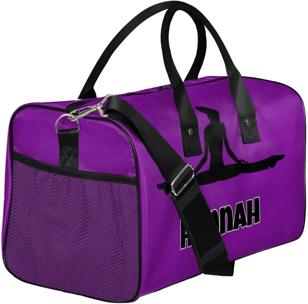 Custom Dark Purple Gym Dance Bag for Women, Personalized Sports Yoga Fitness Bag for Teens Waterproof Weekender Carry Practice Travel Bag