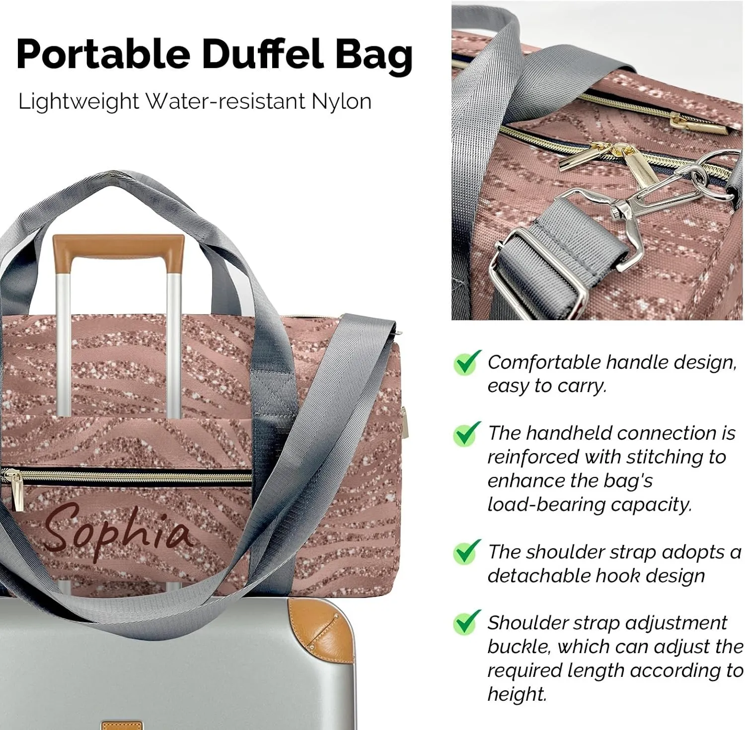 Custom Duffel Bag Rose Glod Glitter Animals Compact and Convenient: Fitness Bags for the Modern Traveler