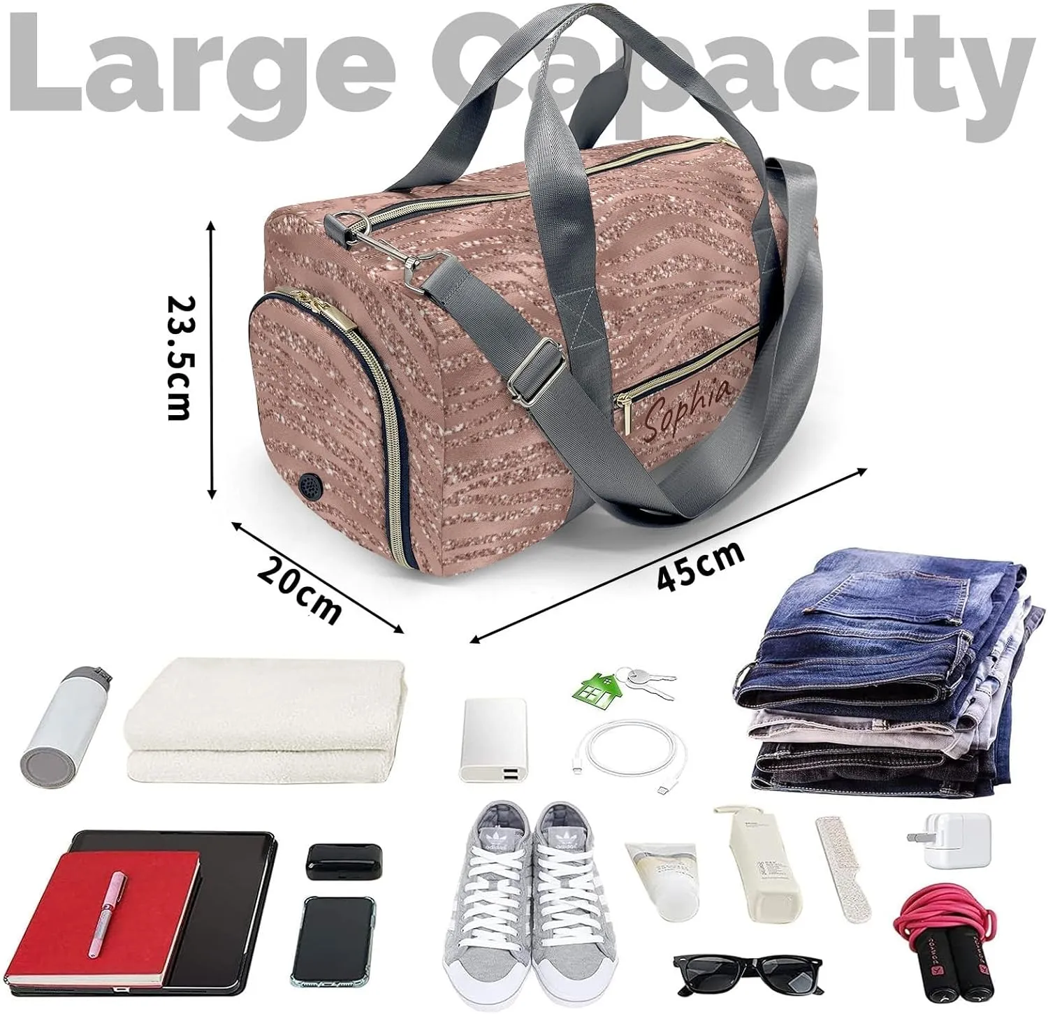 Custom Duffel Bag Rose Glod Glitter Animals Compact and Convenient: Fitness Bags for the Modern Traveler