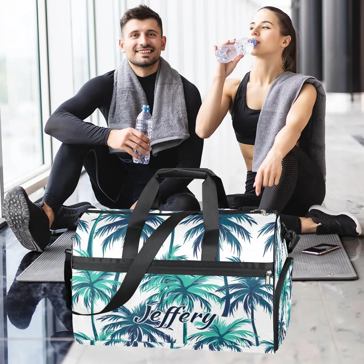 Custom Large Duffel Bags for Men Women Overnight Bags Adults Gym Duffel Bag for Training Soccer Swim Yoga Travel Coconut Tree Blue