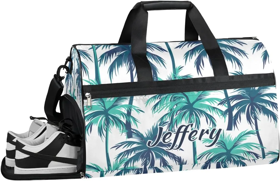 Custom Large Duffel Bags for Men Women Overnight Bags Adults Gym Duffel Bag for Training Soccer Swim Yoga Travel Coconut Tree Blue