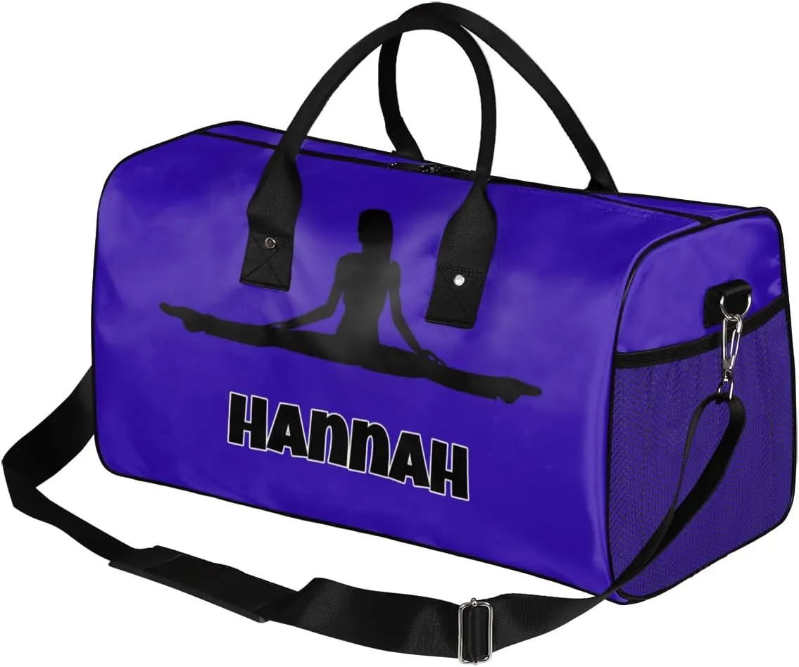Custom Name Dance Bag Women, Personalized Yoga Gymnastics Sport Cheerleader Bag, Bright Deep Blue Barrel Ballet Duffel Bag Women