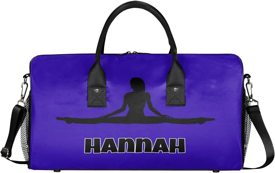 Custom Name Dance Bag Women, Personalized Yoga Gymnastics Sport Cheerleader Bag, Bright Deep Blue Barrel Ballet Duffel Bag Women
