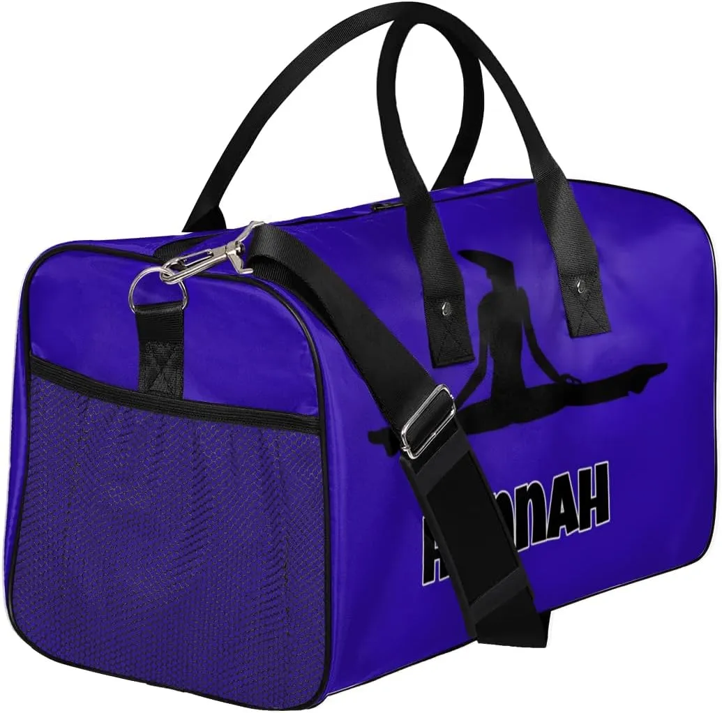 Custom Name Dance Bag Women, Personalized Yoga Gymnastics Sport Cheerleader Bag, Bright Deep Blue Barrel Ballet Duffel Bag Women