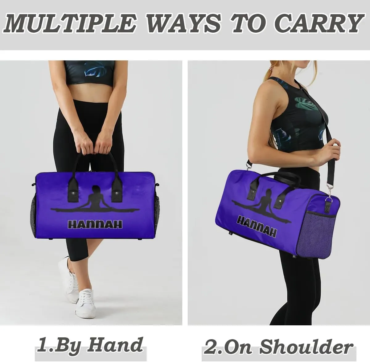 Custom Name Dance Bag Women, Personalized Yoga Gymnastics Sport Cheerleader Bag, Bright Deep Blue Barrel Ballet Duffel Bag Women