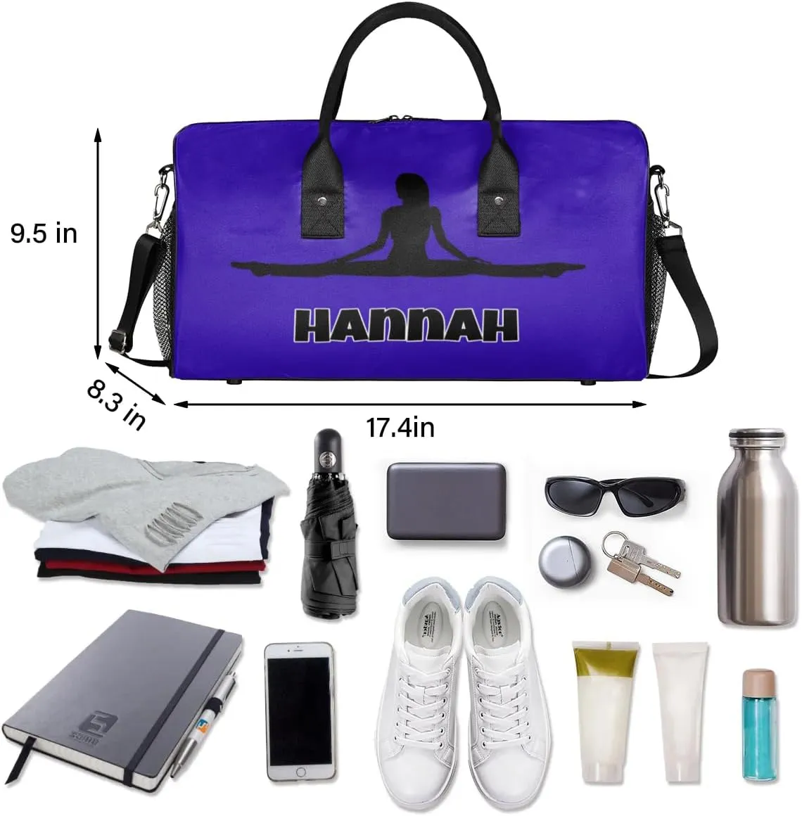 Custom Name Dance Bag Women, Personalized Yoga Gymnastics Sport Cheerleader Bag, Bright Deep Blue Barrel Ballet Duffel Bag Women