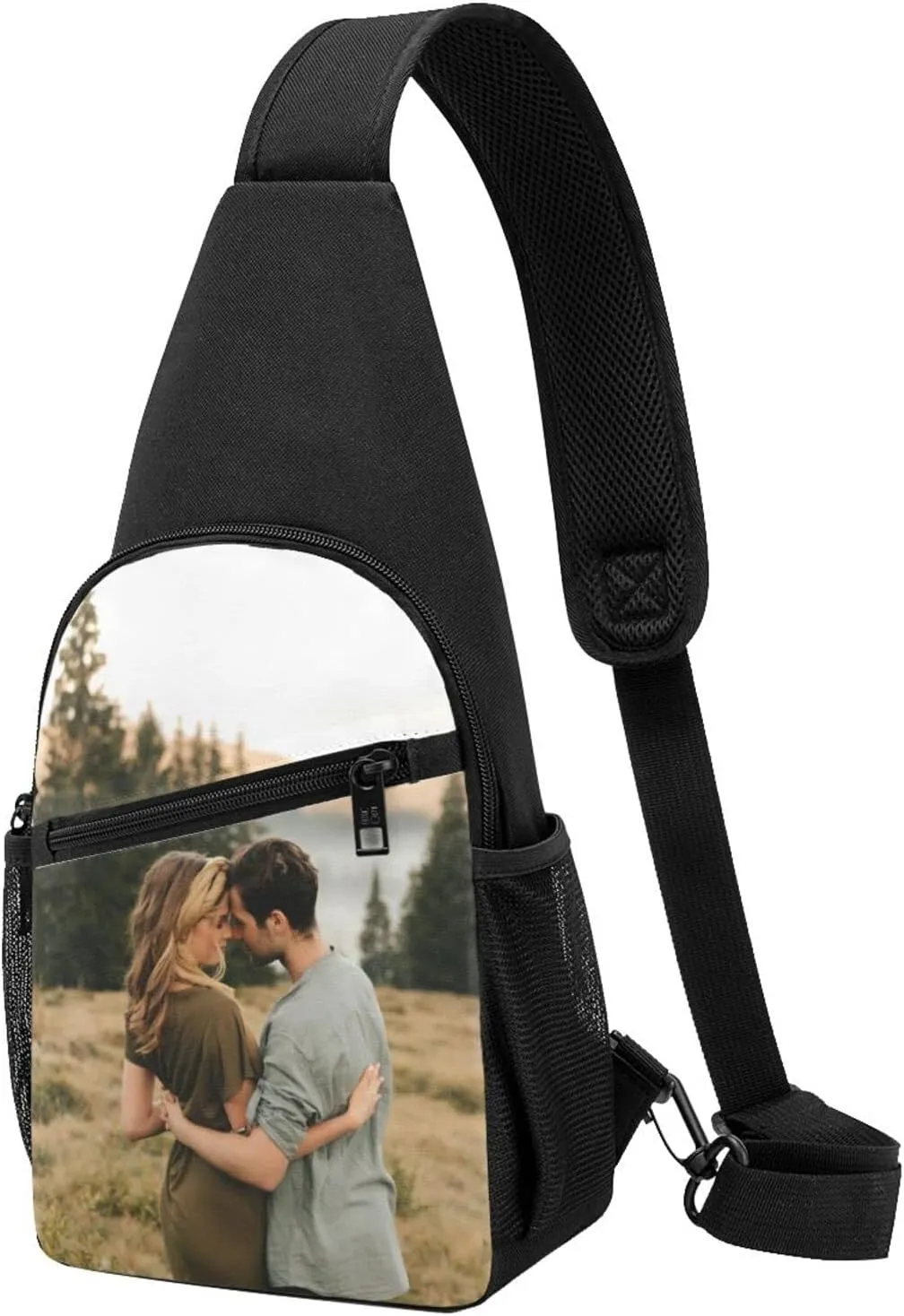 Custom Sling Backpack, Personalized Zipper Chest Bag with Your Photo Logo Text for Travel Hiking Cycling, Customized Casual Cross Body Bags Gifts for Men Women