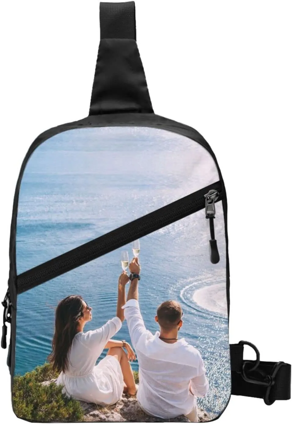 Custom Sling Backpack, Personalized Zipper Chest Bag with Your Photo Logo Text for Travel Hiking Cycling, Customized Casual Cross Body Bags Gifts for Men Women