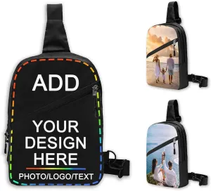 Custom Sling Backpack, Personalized Zipper Chest Bag with Your Photo Logo Text for Travel Hiking Cycling, Customized Casual Cross Body Bags Gifts for Men Women