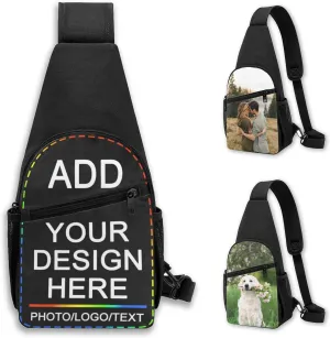 Custom Sling Backpack, Personalized Zipper Chest Bag with Your Photo Logo Text for Travel Hiking Cycling, Customized Casual Cross Body Bags Gifts for Men Women