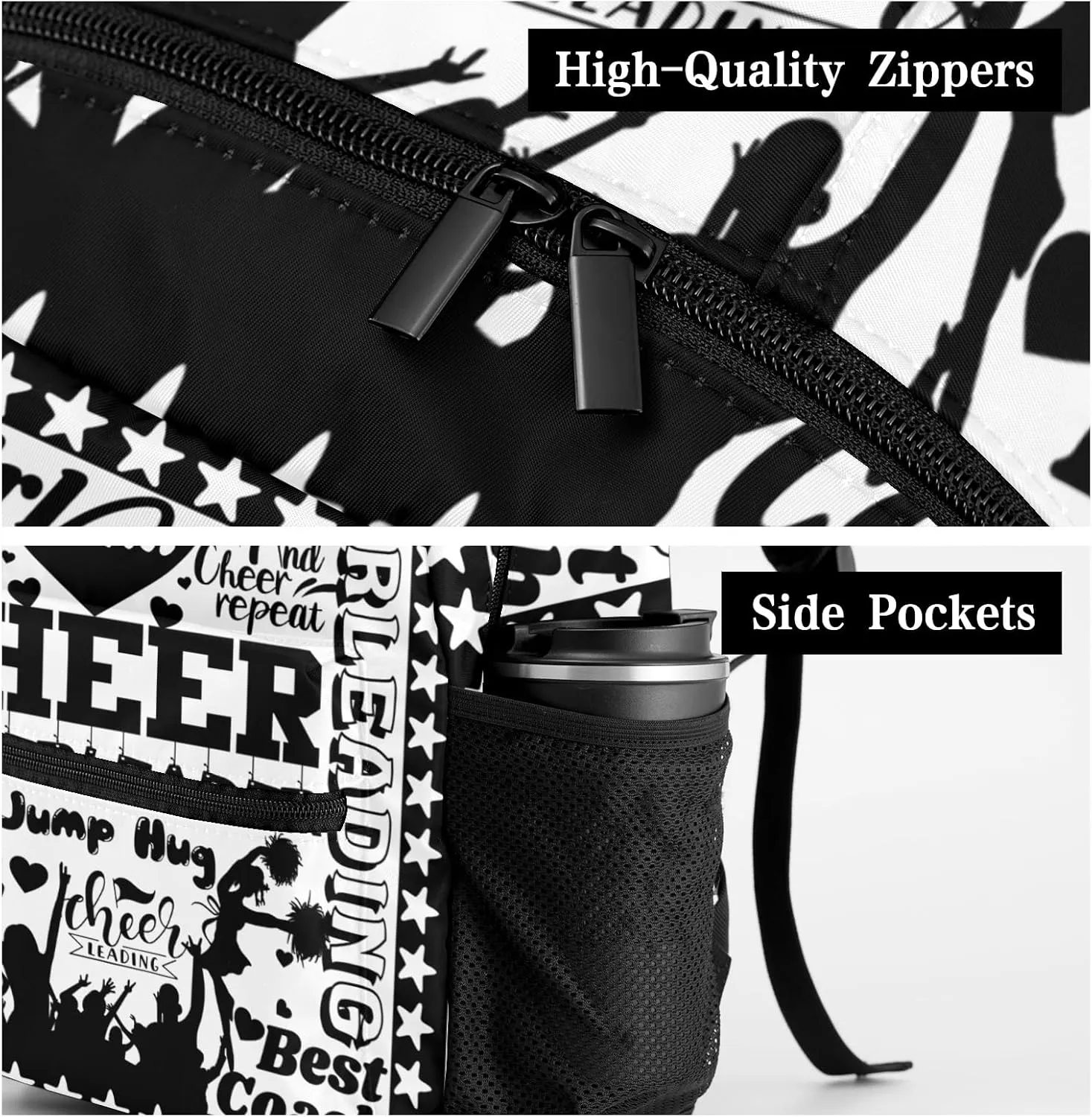 Custom Student Bag Gifts with Name Cheerleader Cheer White Black Kids' Backpack Large Capacity Shoulder Bookbag Casual Bag for Teens