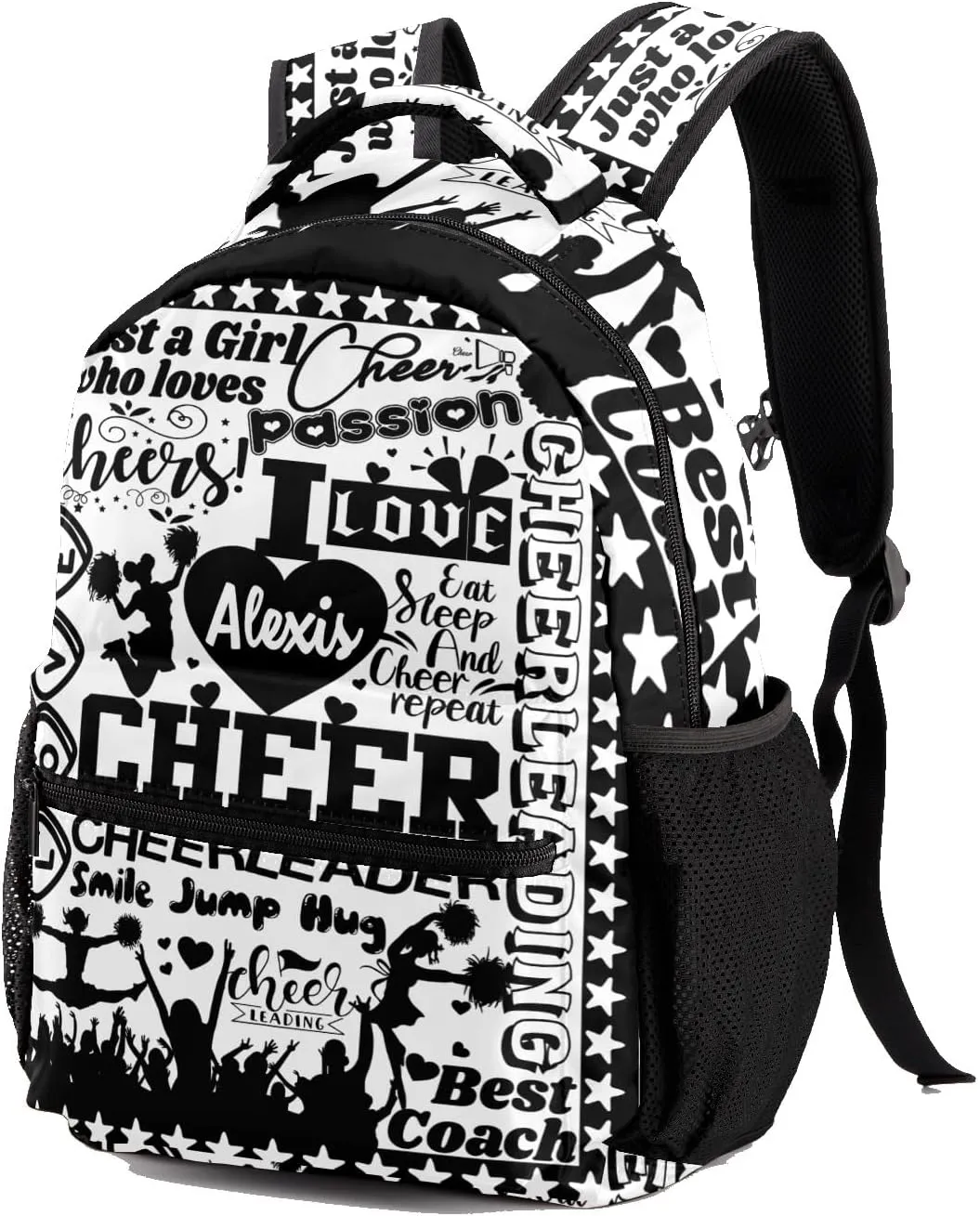 Custom Student Bag Gifts with Name Cheerleader Cheer White Black Kids' Backpack Large Capacity Shoulder Bookbag Casual Bag for Teens
