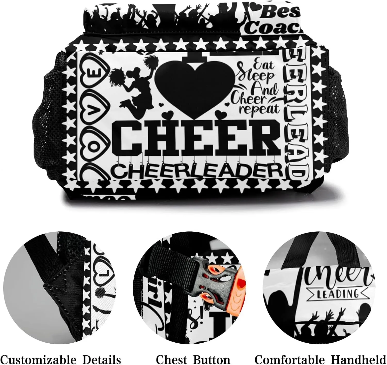 Custom Student Bag Gifts with Name Cheerleader Cheer White Black Kids' Backpack Large Capacity Shoulder Bookbag Casual Bag for Teens
