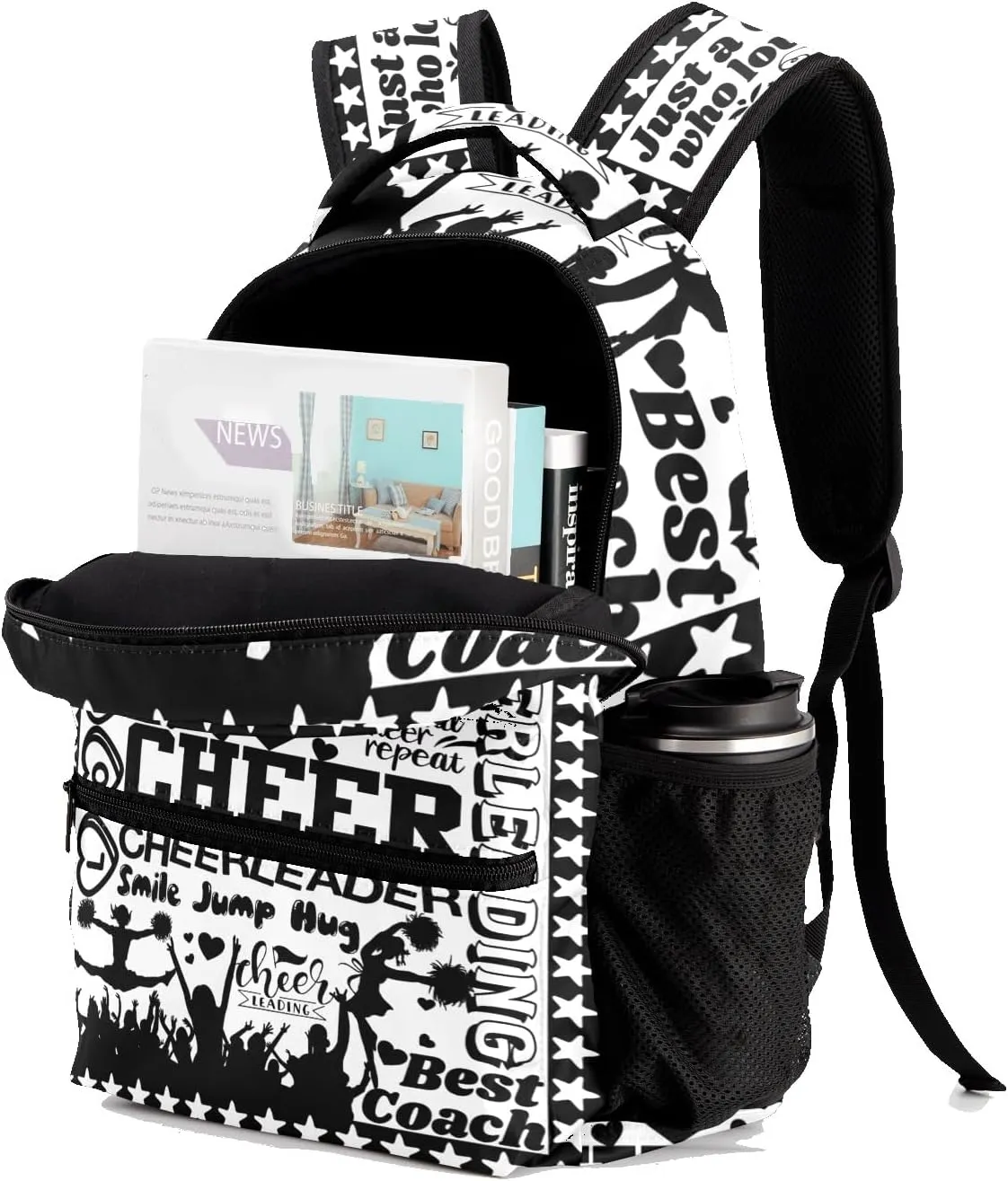 Custom Student Bag Gifts with Name Cheerleader Cheer White Black Kids' Backpack Large Capacity Shoulder Bookbag Casual Bag for Teens